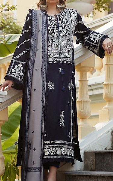 Zaha Midnight Blue Khaddar Suit | Pakistani Winter Dresses- Image 1