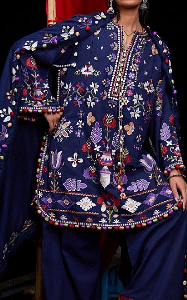 Zaha Navy Blue Khaddar Suit | Pakistani Winter Dresses in USA- Image 2