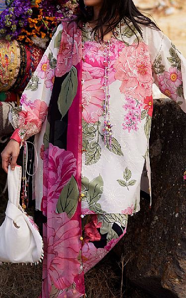 Zaha White/Pink Lawn Suit | Pakistani Lawn Dress in USA- Image 1