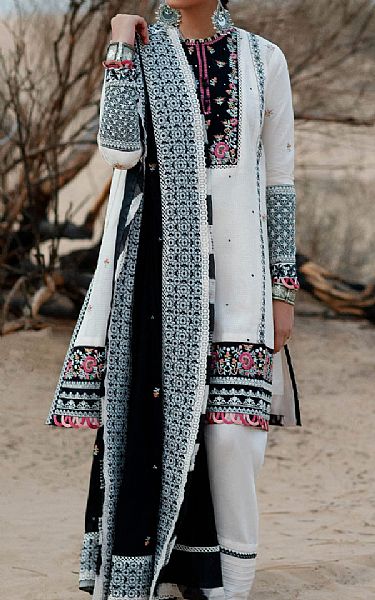Zaha Off-white/Black Lawn Suit | Pakistani Dresses in USA- Image 1