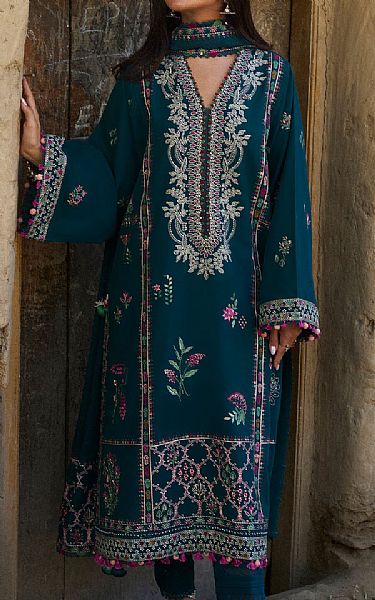 Zaha Teal Khaddar Suit | Pakistani Winter Dresses in USA- Image 1