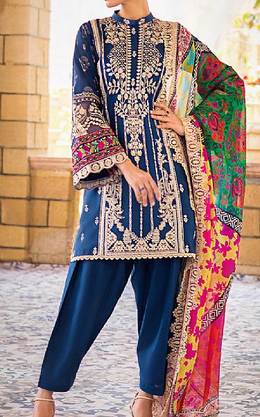 Zainab Chottani Denim Blue Lawn Suit | Pakistani Lawn Suits- Image 1