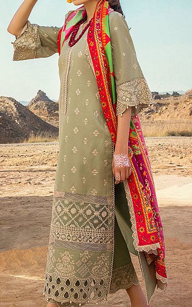 Zainab Chottani Pistachio Green Chikankari Suit | Pakistani Lawn Suits- Image 2