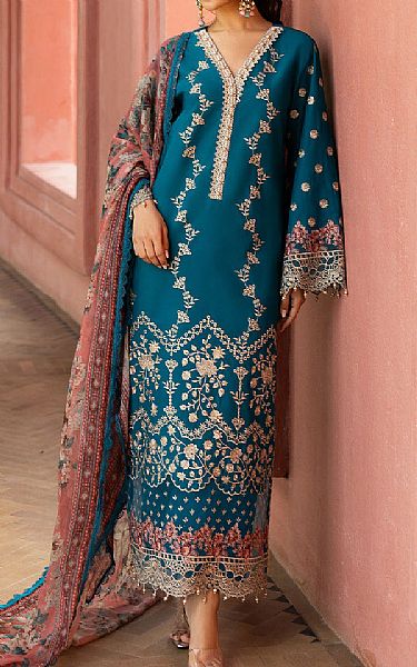 Zainab Chottani Teal Lawn Suit | Pakistani Lawn Dress in USA- Image 1