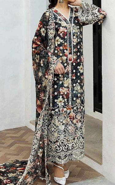 Zainab Chottani Charcoal Grey Lawn Suit | Pakistani Lawn Dress in USA- Image 1