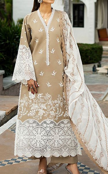 Zainab Chottani Beige Lawn Suit | Pakistani Lawn Dress in USA- Image 1
