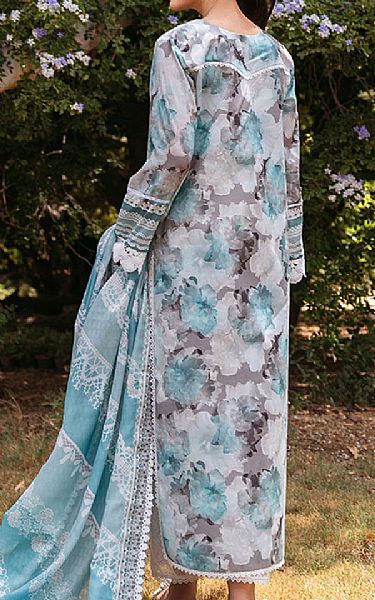 Zainab Chottani Dusty Grey/Turquoise Lawn Suit | Pakistani Lawn Dress in USA- Image 2