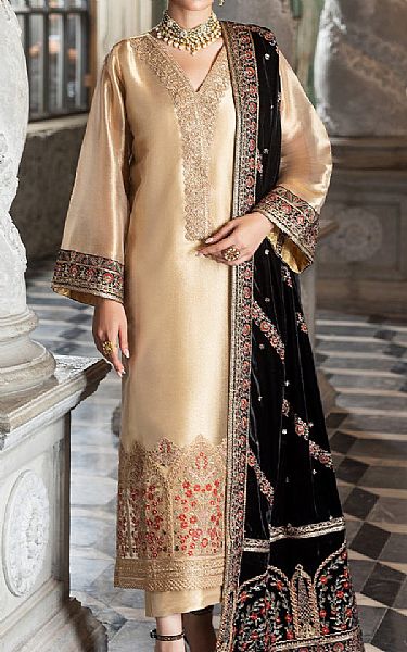 Zainab Chottani Light Golden Brocade Suit | Pakistani Winter Dresses in USA- Image 1