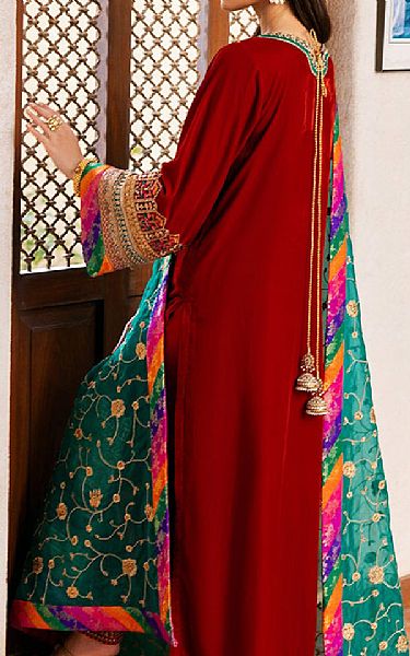 Zainab Chottani Crimson Red Velvet Suit | Pakistani Winter Dresses in USA- Image 2