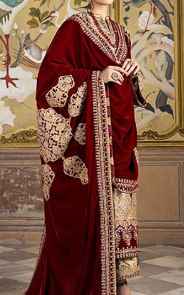 Zainab Chottani Golden/Maroon Brocade Suit | Pakistani Winter Dresses in USA- Image 2
