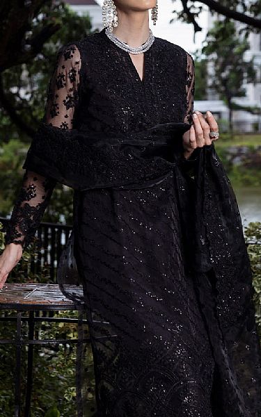 Zainab Chottani Black Organza Suit | Pakistani Embroidered Chiffon Dresses USA- Image 3