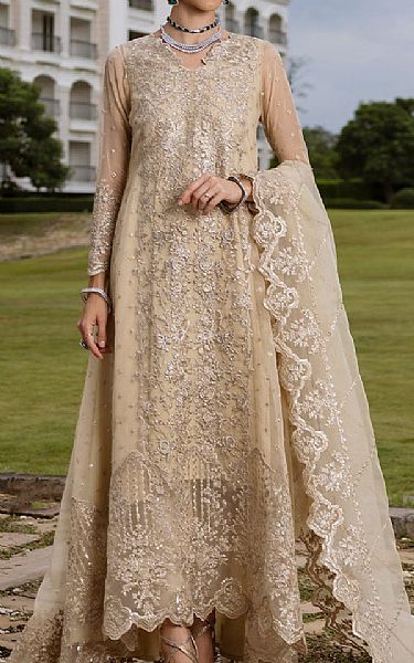 Zainab Chottani Tan Organza Suit | Pakistani Embroidered Chiffon Dresses USA- Image 1