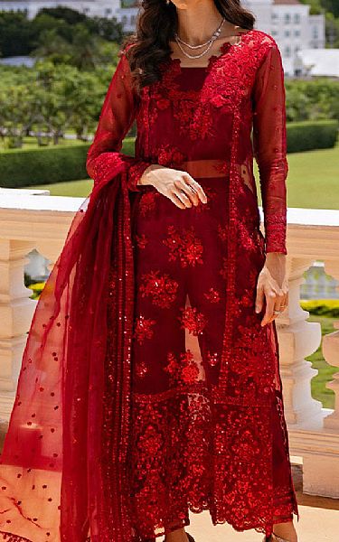 Zainab Chottani Maroon Organza Suit | Pakistani Embroidered Chiffon Dresses USA- Image 1