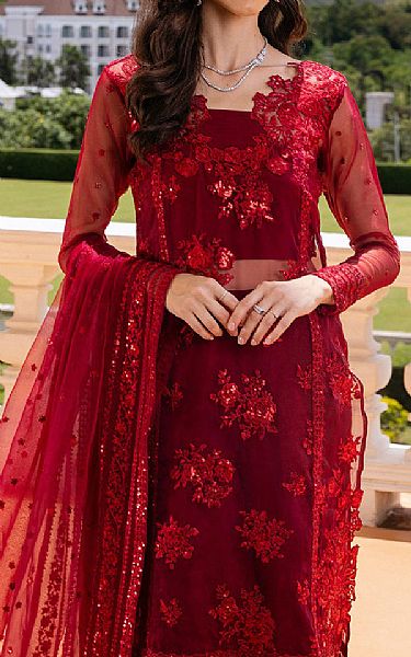 Zainab Chottani Maroon Organza Suit | Pakistani Embroidered Chiffon Dresses USA- Image 3