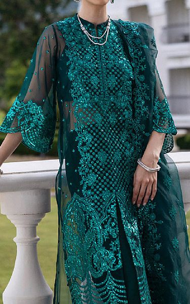 Zainab Chottani Teal Organza Suit | Pakistani Embroidered Chiffon Dresses USA- Image 3