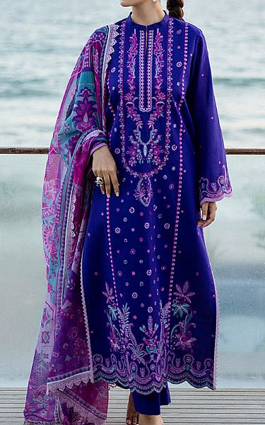 Zainab Chottani Royal Blue Lawn Suit | Pakistani Lawn Dress in USA- Image 1