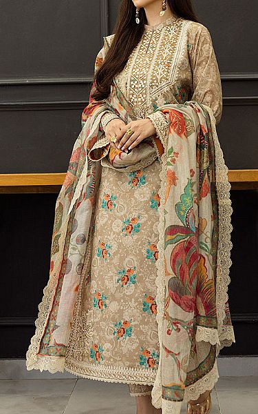 Zainab Chottani Beige Lawn Suit | Pakistani Lawn Dress in USA- Image 1