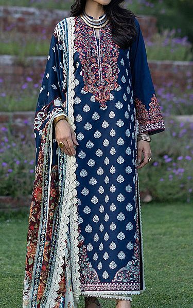 Zainab Chottani Navy Blue Lawn Suit | Pakistani Lawn Dress in USA- Image 1