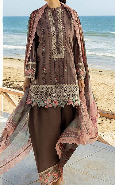 Zainab Chottani Beaver Brown Lawn Suit | Pakistani Lawn Dress in USA- Image 1
