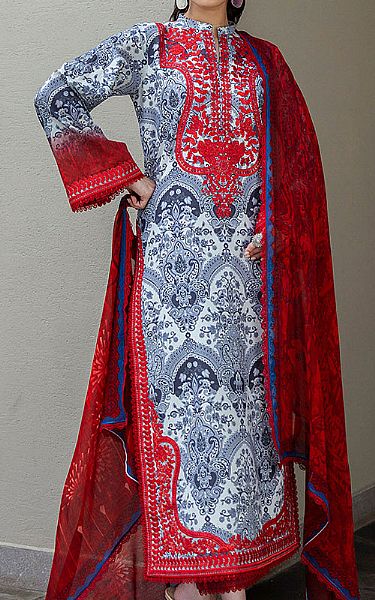 Zainab Chottani White/Blue Lawn Suit | Pakistani Lawn Dress in USA- Image 1