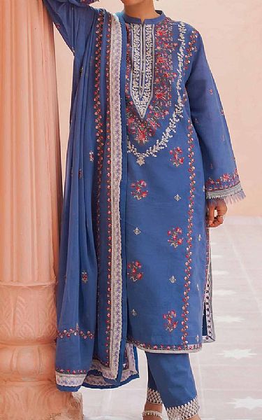 Zara Shahjahan Cornflower Blue Jacquard Suit | Pakistani Lawn Suits- Image 1