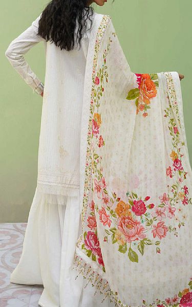 Zara Shahjahan White Lawn Suit | Pakistani Lawn Suits- Image 2