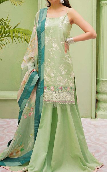 Zara Shahjahan Light Green Lawn Suit | Pakistani Lawn Suits- Image 1
