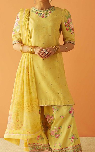 Zara Shahjahan Yellow Jacquard Suit | Pakistani Lawn Suits- Image 1