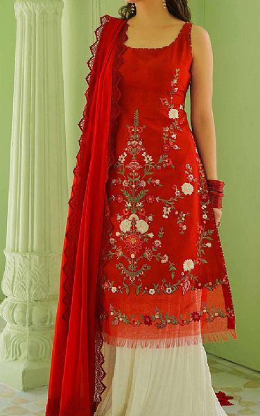 Zara Shahjahan Red Jacquard Suit | Pakistani Lawn Suits- Image 1