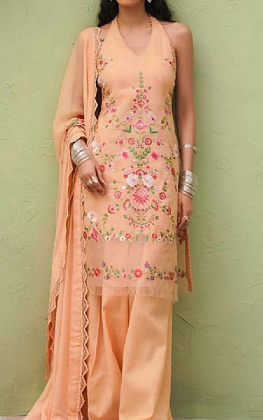 Zara Shahjahan Peach Jacquard Suit | Pakistani Lawn Suits- Image 1