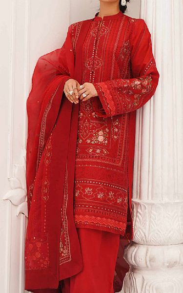 Zara Shahjahan Red Lawn Suit | Pakistani Lawn Suits- Image 1