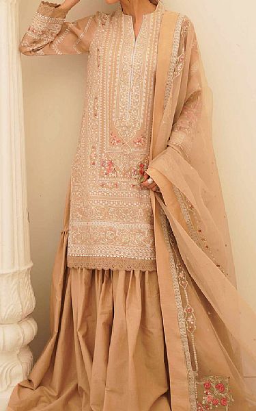 Zara Shahjahan Fawn Brown Lawn Suit | Pakistani Lawn Suits- Image 1