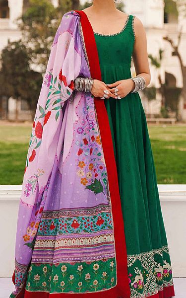 Zara Shahjahan Dark Green Lawn Suit | Pakistani Lawn Suits- Image 1