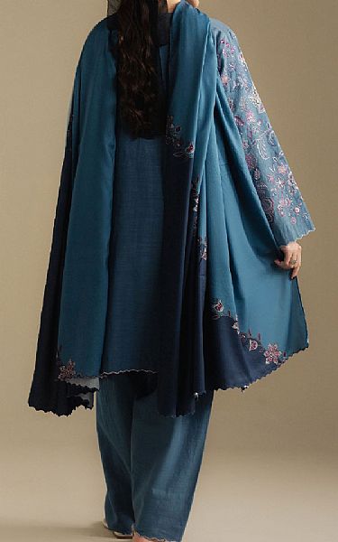 Zara Shahjahan Dark Pastel Blue Khaddar Suit | Pakistani Winter Dresses in USA- Image 2