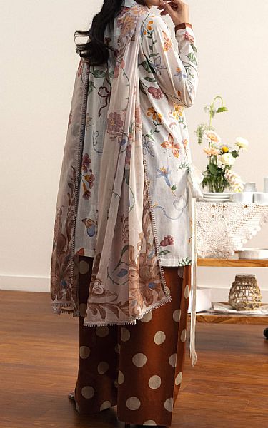 Zara Shahjahan Off White/Brown Lawn Suit | Pakistani Lawn Dress in USA- Image 2