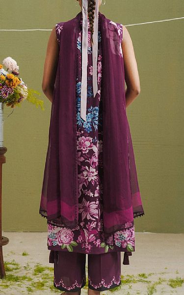 Zara Shahjahan Wine Berry Lawn Suit | Pakistani Lawn Dress in USA- Image 2