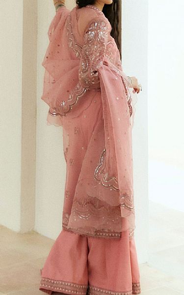 Zara Shahjahan Sea Pink Organza Suit | Pakistani Embroidered Chiffon Dresses USA- Image 2