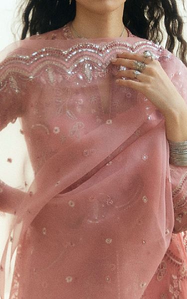 Zara Shahjahan Sea Pink Organza Suit | Pakistani Embroidered Chiffon Dresses USA- Image 3