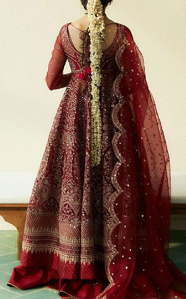 Zara Shahjahan Wine Red Organza Suit | Pakistani Embroidered Chiffon Dresses USA- Image 2