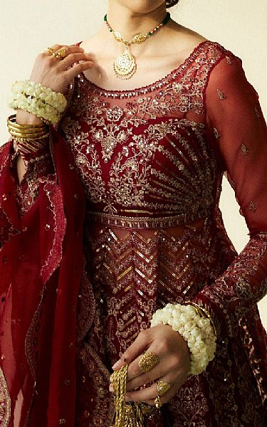 Zara Shahjahan Wine Red Organza Suit | Pakistani Embroidered Chiffon Dresses USA- Image 3