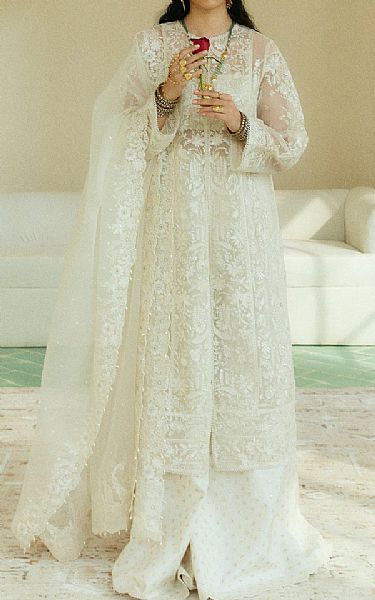 Zara Shahjahan White Organza Suit | Pakistani Embroidered Chiffon Dresses USA- Image 1