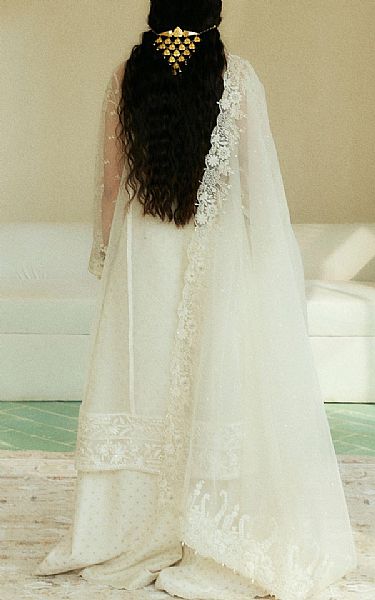 Zara Shahjahan White Organza Suit | Pakistani Embroidered Chiffon Dresses USA- Image 2
