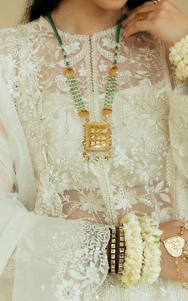 Zara Shahjahan White Organza Suit | Pakistani Embroidered Chiffon Dresses USA- Image 3