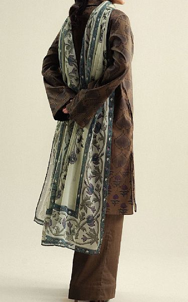 Zara Shahjahan Brown Cotton Satin Suit | Pakistani Winter Dresses in USA- Image 2