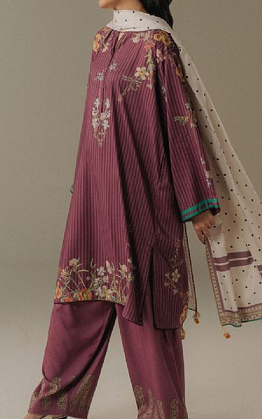Zara Shahjahan Wine Berry Linen Suit | Pakistani Winter Dresses in USA- Image 2