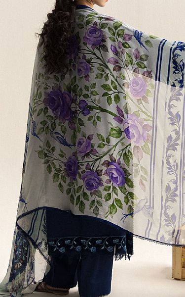 Zara Shahjahan Dark Blue Lawn Suit | Pakistani Lawn Dress in USA- Image 2