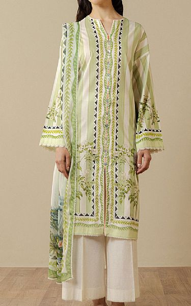 Zara Shahjahan Pistachio/Ivory Lawn Suit | Pakistani Lawn Dress in USA- Image 1
