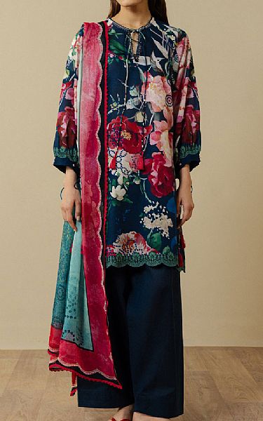 Zara Shahjahan Navy Blue Lawn Suit | Pakistani Lawn Dress in USA- Image 1
