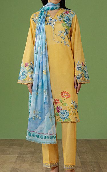 Zara Shahjahan Golden Yellow Lawn Suit | Pakistani Lawn Dress in USA- Image 1