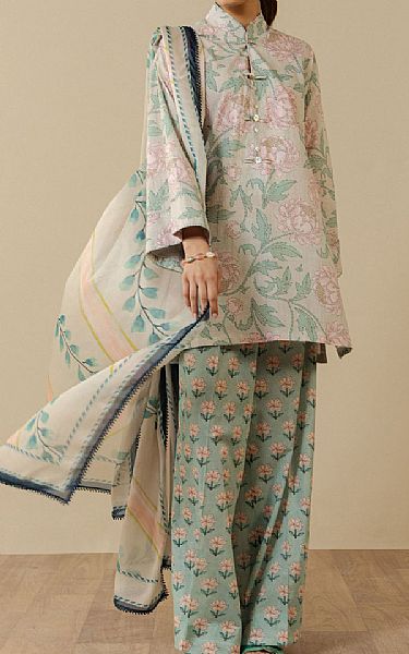 Zara Shahjahan Pink/Turquoise Lawn Suit | Pakistani Lawn Dress in USA- Image 1